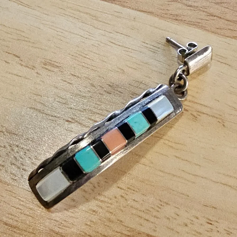 Martin & Esther Panteah Single Earring - Sterling & Turquoise, Coral, Onyx & Mop
